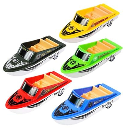 MotiveTech Lot de 5 Mini Bateaux à Friction pour Enfants, Jouets pour Garçons à Partir