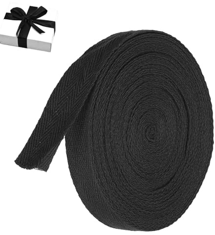 OutALIZ Bomullsband, snedband, 2,5 cm x 45 m, sömband, bomullsband, fållband för sömnad, fiskbensstyg, bomullsband, tygband, twillband, för gör-det-själv hantverk (svart)