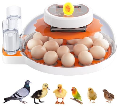 PAWZOO Incubators for Hatching Eggs - 18 Egg Capacity，Automatic Egg Turner，360° Viewing，Temperature & Humidity Control，Dual Size Egg Trays for Chicken, Duck, Goose, Turkey, Quail, and Parrot Eggs