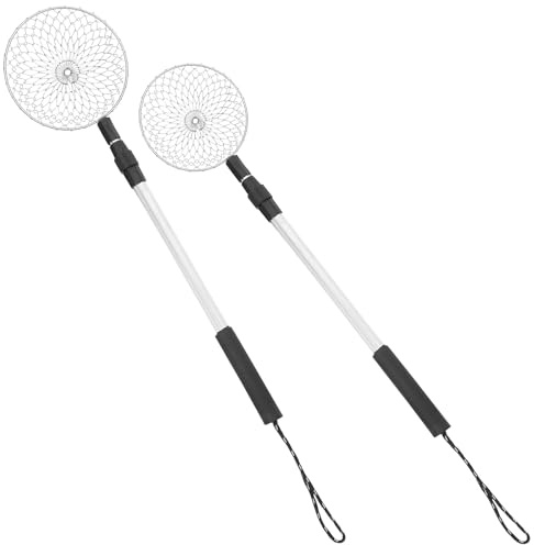 UPKOCH 2pcs Stainless Steel Beach Sand Sifter Set with Telescopic Aluminum Handles, Small and Large Sand Scoops for Shell Scooping and