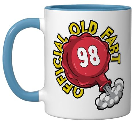 98th Birthday Official Old Fart Funny Red Whopee Cushion Ceramic Mug, Blue/White