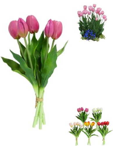 Xiyocadt 5 Stück künstliche Tulpen, Tulpen künstlich, Tulpenstrauß Real Touch wie echt, Hochwertige Frühlingsdeko für Vasen & Gestecke (B)