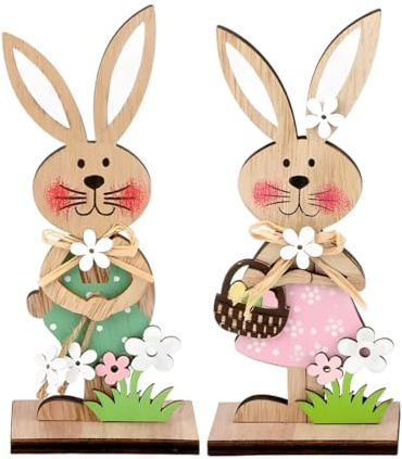 OYZOQ 2 PCS Coniglio Pasquale Decorazioni, Decorazioni Pas-quali Legno, coniglietto pasquale decorativo, Decorazione Primaverile per Interni ed Esterni,centrotavola pasqua(A)