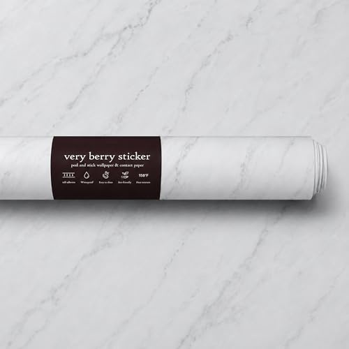 Very Berry Sticker Marble Contact Paper (White Matte, 24 x 118, 1 Pack) Premium Peel and Stick Wallpaper for Countertop, Bathroom Vanities & Cabinets, Renter Friendly, Waterproof Vinyl