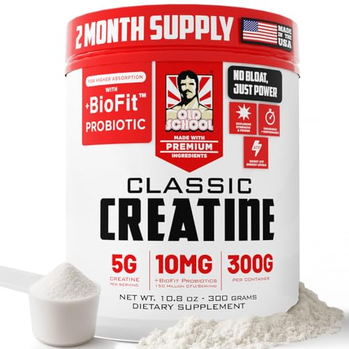 Old School Labs 5000mg Micronized Creatine Monohydrate with BioFit™ Probiotic - No Bloat Post-Recovery for Men & Women Supports Muscle Growth, Strength & Performance - Powder
