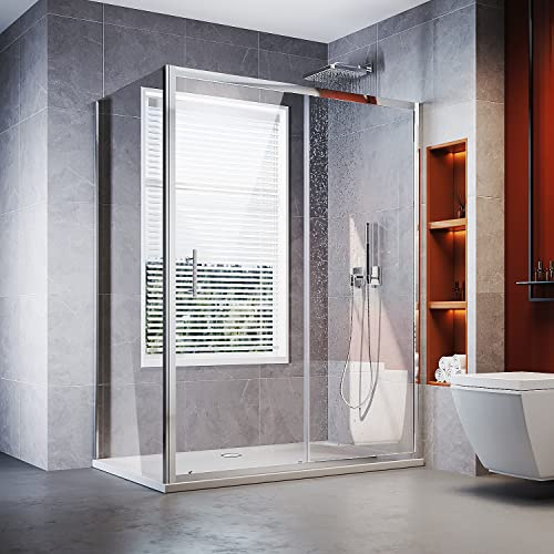 ELEGANT 1100 x 700 mm Sliding Shower Enclosure 6mm Glass Reversible Cubicle Door Screen Panel + Side Panel