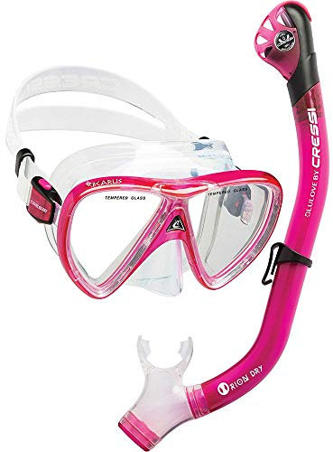 Cressi Unisex-Erwachsene Ikarus & Orion Dry' Schnorchel Set, Transparent/Durchscheinend Rosa, one size