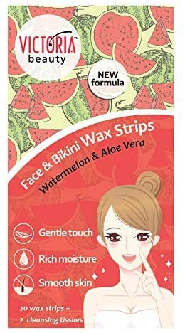Victoria Beauty - Kaltwachsstreifen für Gesicht und Bikini, Wachsstreifen Haarentfernung, Wax Strips für Frauen mit Wassermelone und Aloe Vera, Wachs Haarentfernung, Enthaarungswachs (1 x 20 Stk.)