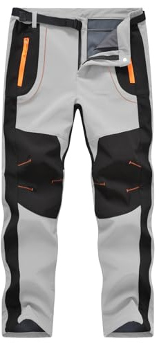 donhobo Herren Wanderhose Outdoorhose Wasserdicht Softshellhose Winddicht Winter Skihose Snowboardhose Warm Fleece Gefüttert Trekkinghose (Hellgrau, M)