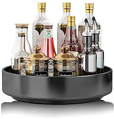 CALIYO Drehteller Organizer, Drehbares Gewürzregal aus Edelstahl, Gewürzregal Drehbar für Küche Speisekammer Schrank Schrank Tisch Arbeitsplatte, Schwarz