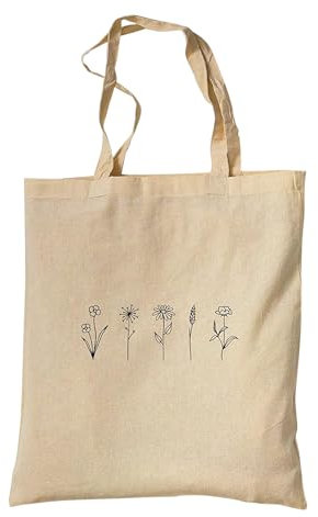 tradercat Jutebeutel bedruckt vintage 100% Baumwolle, Stoffbeutel bedruckt, Flowers One Line Art, jutebeutel aesthetic als modisches Accessoire mit Spruch (Flower Art 3)