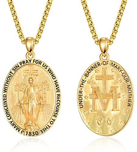Gold Wundertätige Medaille Sterling Silber Jungfrau Maria Kette Heilige Maria Medaille Katholische Anhänger Schutz Schmuck Religiöse Geschenk für Herren