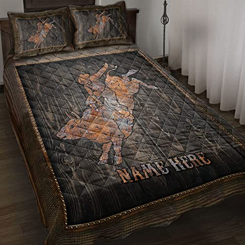 OhaPrints Personalized Rodeo Quilt Bed Set, Cowboy Western Bull Riding Quilt Blanket & Pillowcases, Custom Name King Queen Double Twin Throw Full Size Bedspread Bedding & Pillow Cover Gift for Cowboy