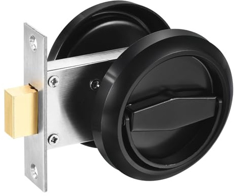 PATIKIL Cerradura Empotrable Redonda de Acero Inoxidable 304 Oculta para Puerta - Manija de Copa para Muebles, Pestillo, Perilla de Privacidad - Taquilla Negra