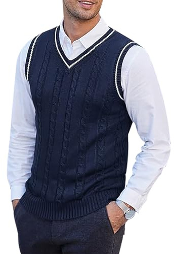 Saklifuo Chaleco de punto para hombre, sin mangas, casual, cuello en V, ajustado, suéter de punto
