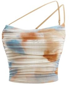 Floerns Women's Tie Dye Spaghetti Strap Cut Out One Shoulder Ruched Crop Cami Top Apricot M