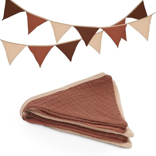 jijAcraft Guirlande de fanions en Tissu Double Face, Guirlande en Tissu de 1,9 m, fanions en Coton pour Chambre d'enfant, Chambre de bébé, fête d'anniversaire (Couleur café)