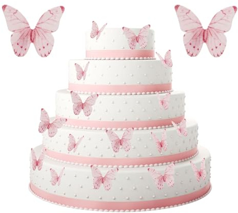 Lot de 40 décorations de gâteau comestibles en forme de papillon - En papier comestible - Pour anniversaire, fête, mariage