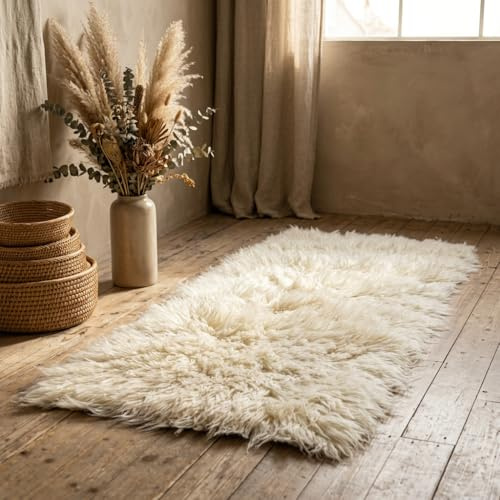 Stylish Flokati Rugs in Popular Sizes | Premium 3” Pile | 2000gsm Weight |100% Wool | Authentiic Greek flokati | Off White Shaggy Area Rug (2' x 5')