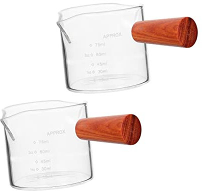 Alipis 2stücke Glas-milchbecher Mit Holzgriff Doppelter Ausguss Skaliert Messbecher Für Kaffee Und Milch Transparentes Kalibrierglas Für Präzise Dosierung Praktisches Design Für Haushalt