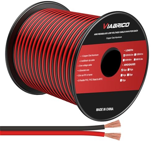 VIABRICO Câble électrique 30,5 m 2 conducteurs 12 AWG aluminium plaqué cuivre 12 V/24 V DC