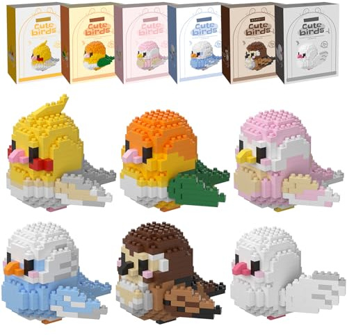 HJPLPXH Lot de 6 mini blocs de construction pour perroquets - Cadeau d'anniversaire pour enfants - Kit de construction d'animaux - Série oiseaux - Jouets pour enfants