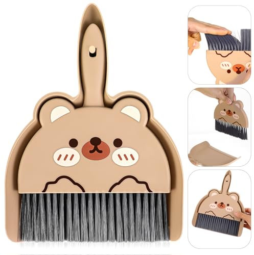 Tyqour Mini Besen und Kehrschaufel Set Tragbar Schaufel und Besen Set Handfeger und Schaufel Klein Tischbesen mit Schaufel Mini Handbesen mit Schaufel Camping Zubehör für Haus,Büro,Schule(Braun)