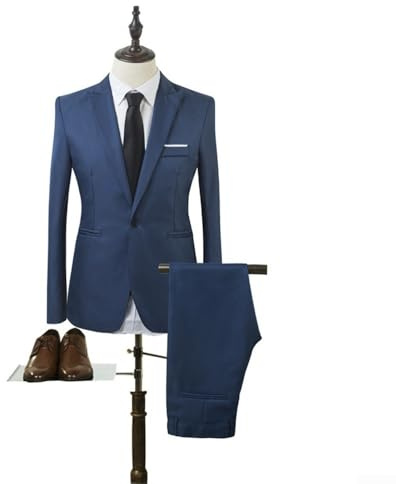 Dapper - Traje ajustado para hombre con una elegante chaqueta blazer y pantalones a juego (M azul rey)