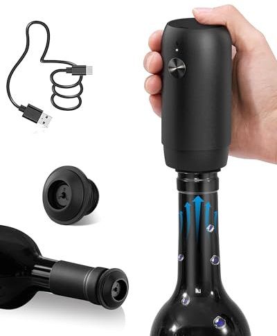 ZOYIDOUX Pompe à vin électrique, Scellage automatique sous vide à l'aide d'une seule touche avec 1 bouchon, rechargeable USB-C, conserve le vin frais pendant 10 jours, cadeau pour amateur de vin