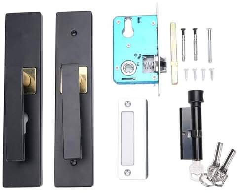 AUNMAS Pulga de Manija de la Puerta de Entrada, Palanca de la Puerta de Entrada con Llave, Aleación de Aluminio con Cerradura Negra Tranquila de Servicio Pesado con Llave para