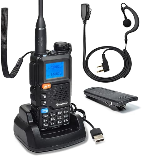 Quansheng UV5R Plus VHF UHF bärbar Walkie Talkie FM NOAA Tvåvägsradio för studio/utomhus/bil (med G-formad öronsnäcka)