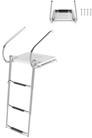 SOARS Echelle Bateau, Escalier Piscine Télescopique & Pliable avec 3 Marches & 1 Plateau Antidérapants, Matériau en INOX, Charge Maximale 225 KG, pour Piscine, Bateau, Yacht, Ponton