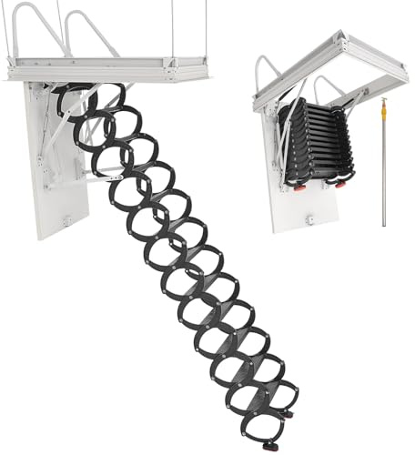 VEVOR Échelle de Grenier, Charge 299,4 kg, Escalier de Grenier Escamotable, Hauteur Installation 2,9-3,1 m, Ouverture 1000,76x698,5 mm, Tige de Traction, Échelle Rétractable Acier pour Accès Greniers