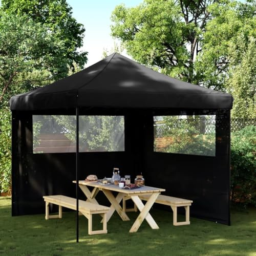 Nqyjm Trädgårdspaviljong utomhus hopfällbar mottagningstält 2 sidoväggar svart, lusthus för bröllop, fester, camping modell 1