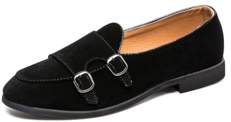 ZARAPLUS Mocasin Hombre de Ante con Doble Hebilla Zapatos Monkstrap Elegantes Loafers Casuales Slip-on para Vestir, Boda y Oficina,Negro,40 EU