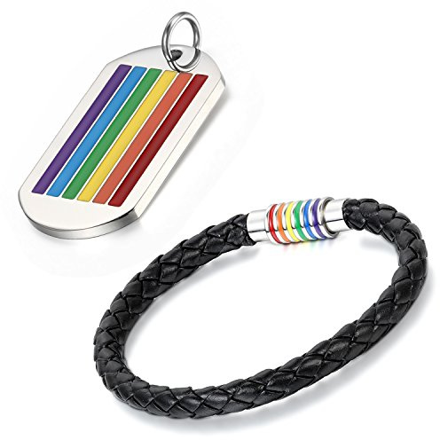 Aroncent 2-4 st smyckeset, herr/damarmband, läderband, regnbåge, regnbågsberlocker, halsband, armband, läder, armband i rostfritt stål, hundtagg, flerfärgad, Läder