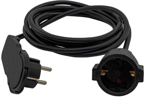 REV Flachstecker Verlängerung - Flachstecker 8mm, Verlängerungskabel 3m, max. 3680W, schwarz