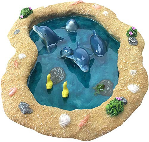 GlitZGlam The Blue Dolphins Bassin miniature pour jardin féérique Accessoire de jardin enchanté