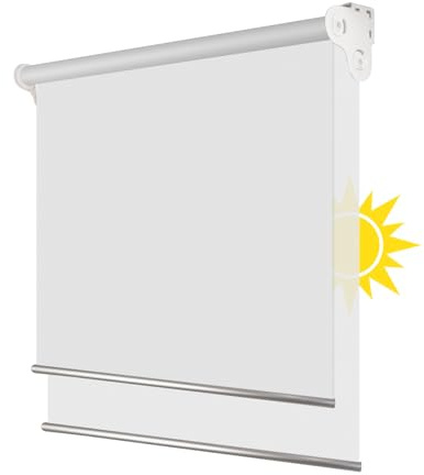 PASSENGER PIGEON Cordless Roller Shades, White Dual Fabric Window Blinds, Room Darkening and Light Filtering Shades in One Track, Premium Shades for Windows, Doors, Office, Bedroom