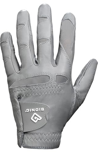 Bionic Men's StableGrip with NaturalFit 2.0 Golf Glove with Dual Expansion Thumb for Best Fit - Premium Cabretta Leather… (Gray, X-Large, Left)