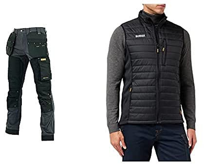 DEWALT Memphis Grey/Black 29 Leg 32W Bundle Men's Force Slim Fit Gilet, Black, Medium