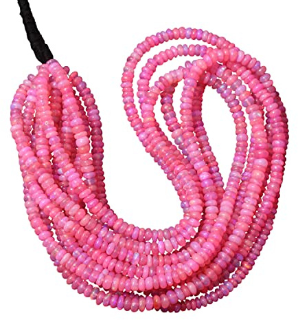 Gems Valley Rondelle Rosa etiopiska opalpärlor 5 mm, rosa eld opal ädelsten sträng för halsband, 43 cm smyckepärlor