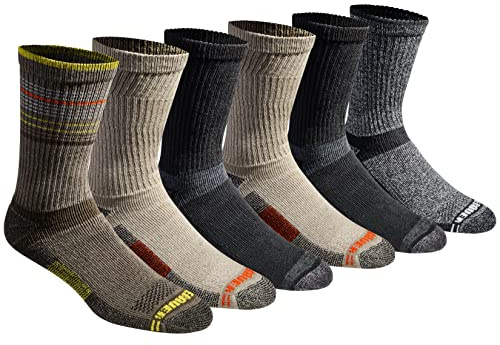 Eddie Bauer Men's Dura Dri Moisture Control Crew Socks (6, 12 Pairs), Olive Assorted (6 Pairs), Large