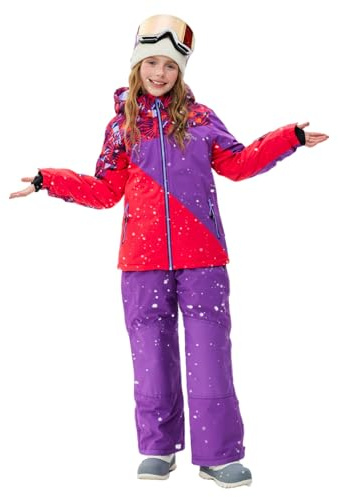 SMONTY Kids Snowsuit for Girls Winter Ski Jacket & Pants Set Hooded Set Windproof Waterproof Warm