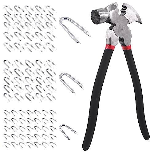 Swpeet Set di 151 pinze per recinzioni da 25,4 cm con testa a martello e 3 misure da 3/4, 5/6 3/2, pinze per estrattori per chiodi, estrattore per graffette per installazione, manutenzione e