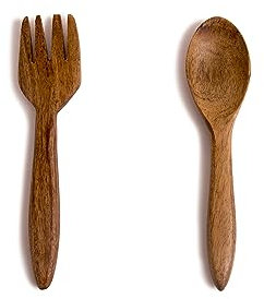 The Great Indian Bazaar Set di posate da insalata in legno di acacia, pinze per mescolare, forchetta e cucchiaio, da portata per condire l'insalata, utensili da cucina fatti a mano, 15 cm (Marrone)