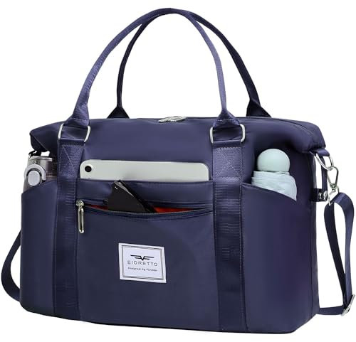FIORETTO Damen Reisetasche Sporttasche Handgepäck Weekender Bag Schwimmtasche Wasserdicht Travel Bag Duffle Bag Fitnesstasche Trainingstasche für Damen Navy Medium