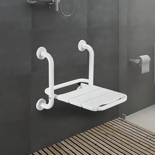 Herrselsam Sedia da doccia pieghevole a parete, fino a 120 kg, colore bianco