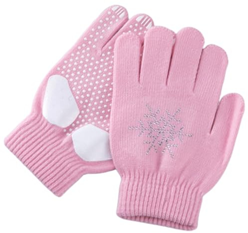Wedhapy Figure Skating Gloves Ice Skating Gloves for Kids Non Slip Thick Knitted Figure Skating Gloves with Rhinestone Snowflakes Warm Winter Ice Skating Accessories,M