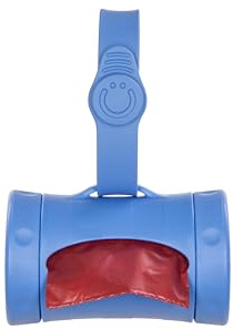 Ubbi Soporte retráctil para bolsas de excrementos de perro y dispensador con correa de silicona, incluye 2 rollos de bolsas de basura a prueba de fugas con aroma a lavanda, color azul